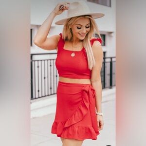 Pink Lily Crop Top and Skirt Set